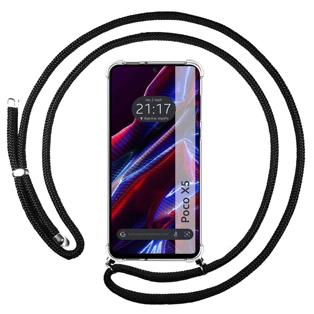Funda Colgante Transparente compatible con Xiaomi POCO X5 5G con Cordon Negro