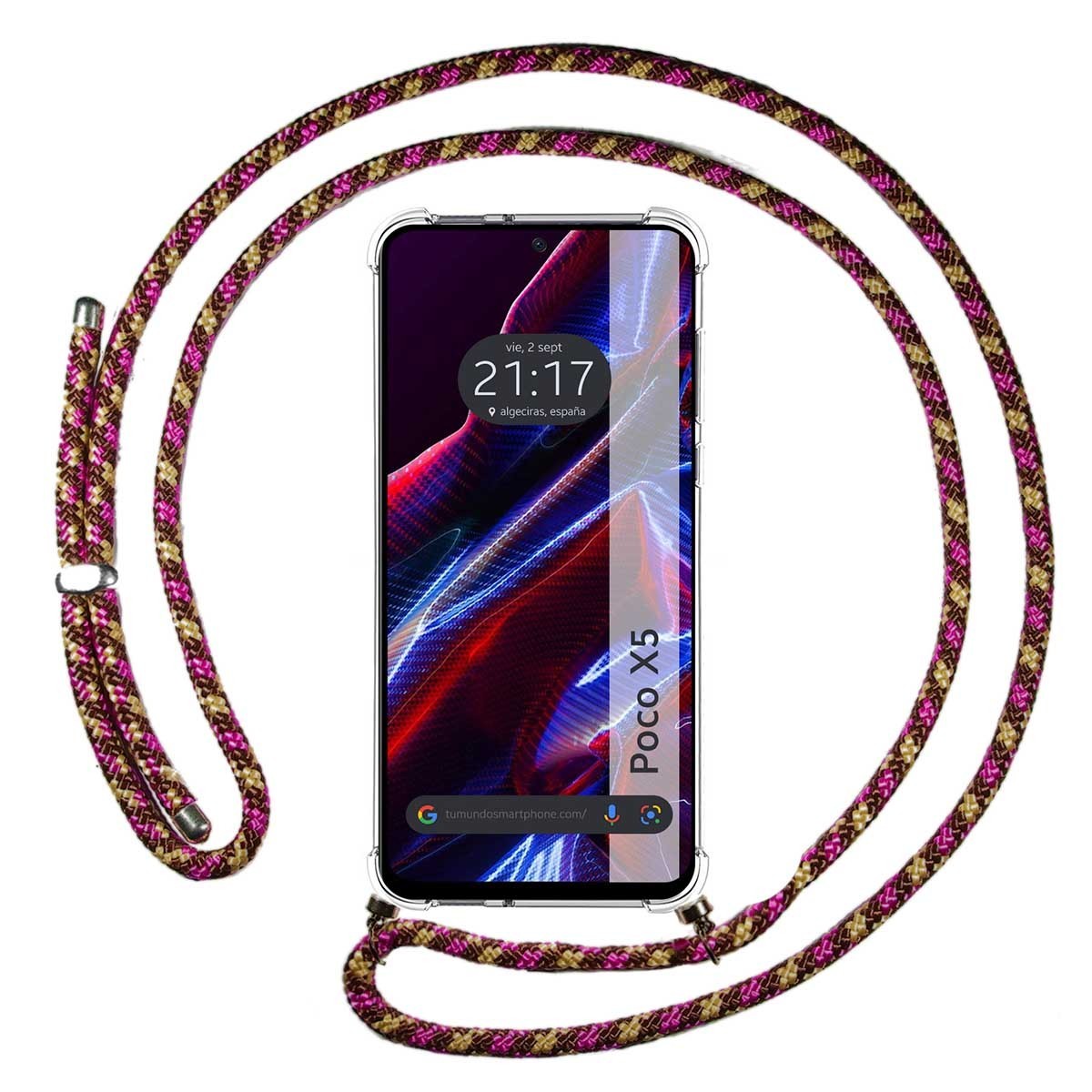 Funda Colgante Transparente compatible con Xiaomi POCO X5 5G con Cordon Rosa / Dorado