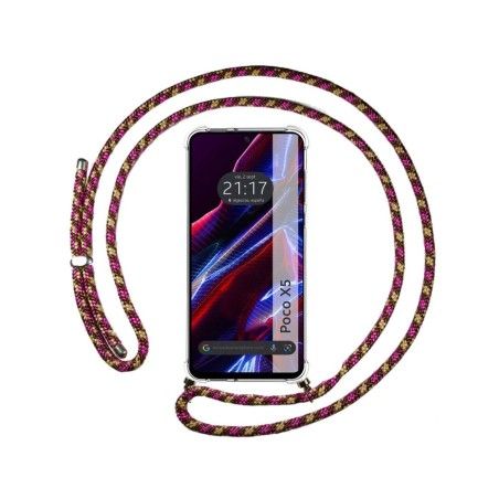 Funda Colgante Transparente compatible con Xiaomi POCO X5 5G con Cordon Rosa / Dorado