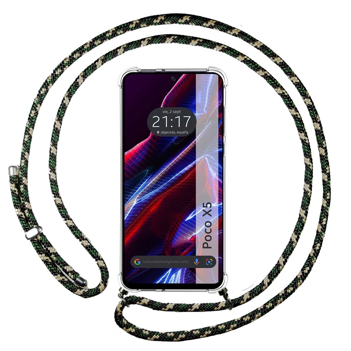 Funda Colgante Transparente compatible con Xiaomi POCO X5 5G con Cordon Verde / Dorado