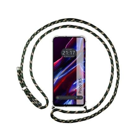 Funda Colgante Transparente compatible con Xiaomi POCO X5 5G con Cordon Verde / Dorado