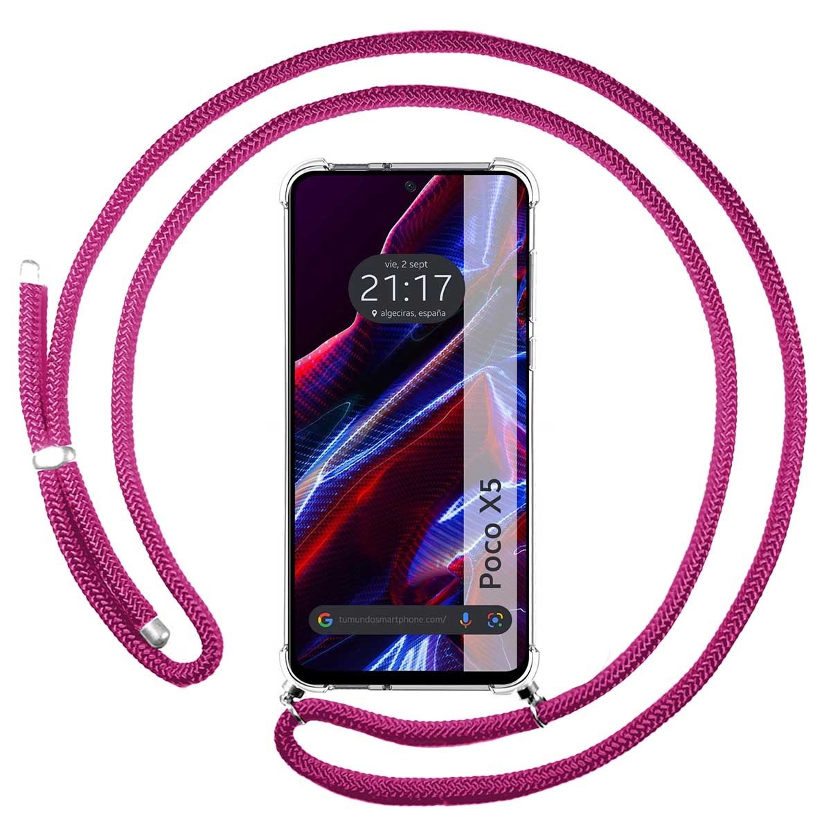 Funda Colgante Transparente compatible con Xiaomi POCO X5 5G con Cordon Rosa Fucsia