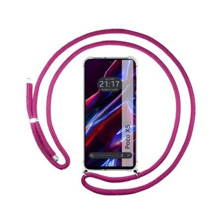 Funda Colgante Transparente compatible con Xiaomi POCO X5 5G con Cordon Rosa Fucsia