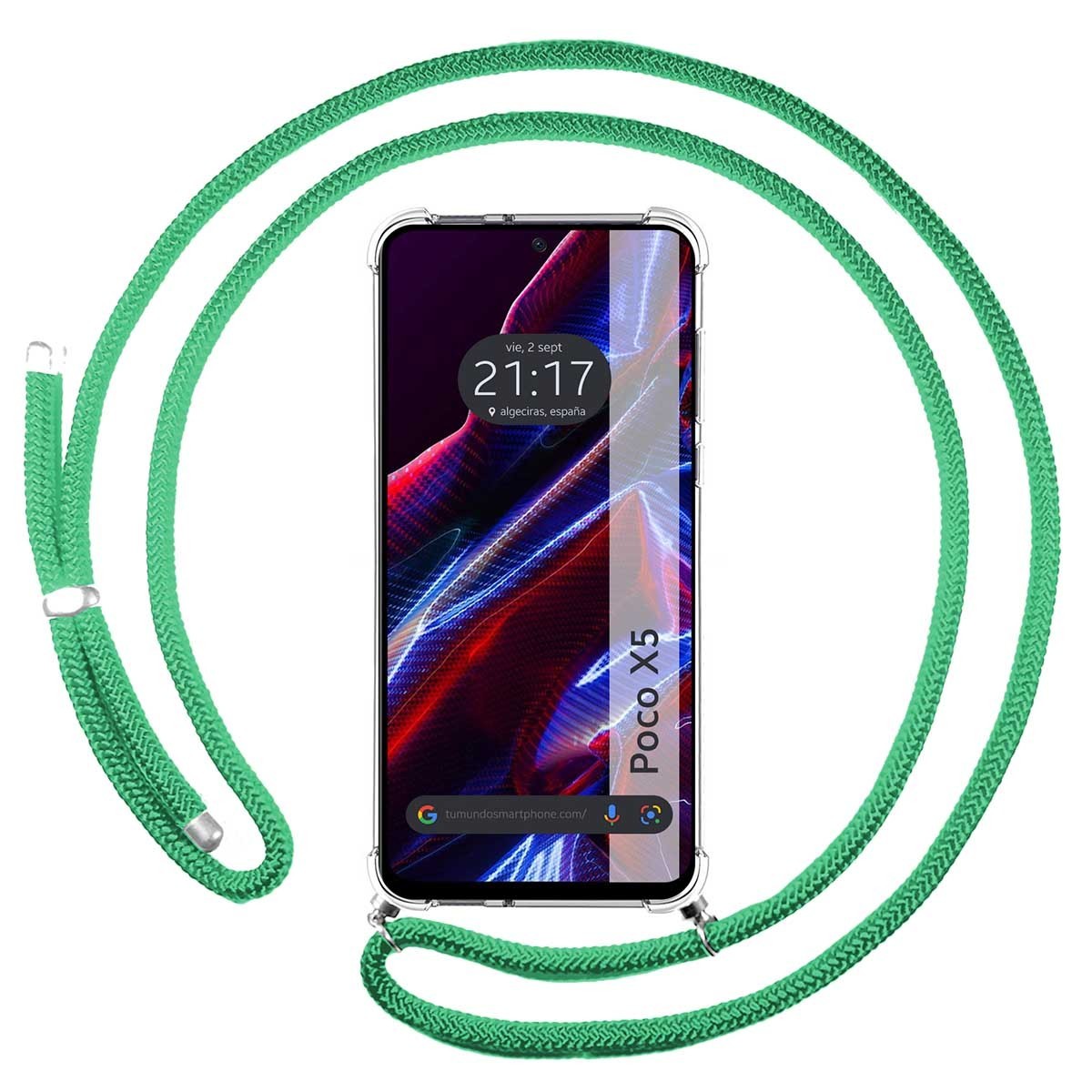 Funda Colgante Transparente compatible con Xiaomi POCO X5 5G con Cordon Verde Agua