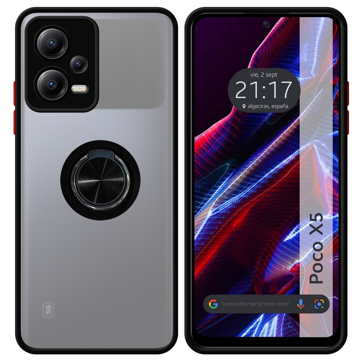 Funda Mate con Borde Negro y Anillo Giratorio 360 compatible con Xiaomi POCO X5 5G