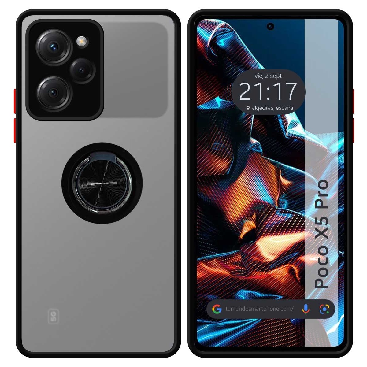 Funda Mate con Borde Negro y Anillo Giratorio 360 compatible con Xiaomi POCO X5 Pro 5G