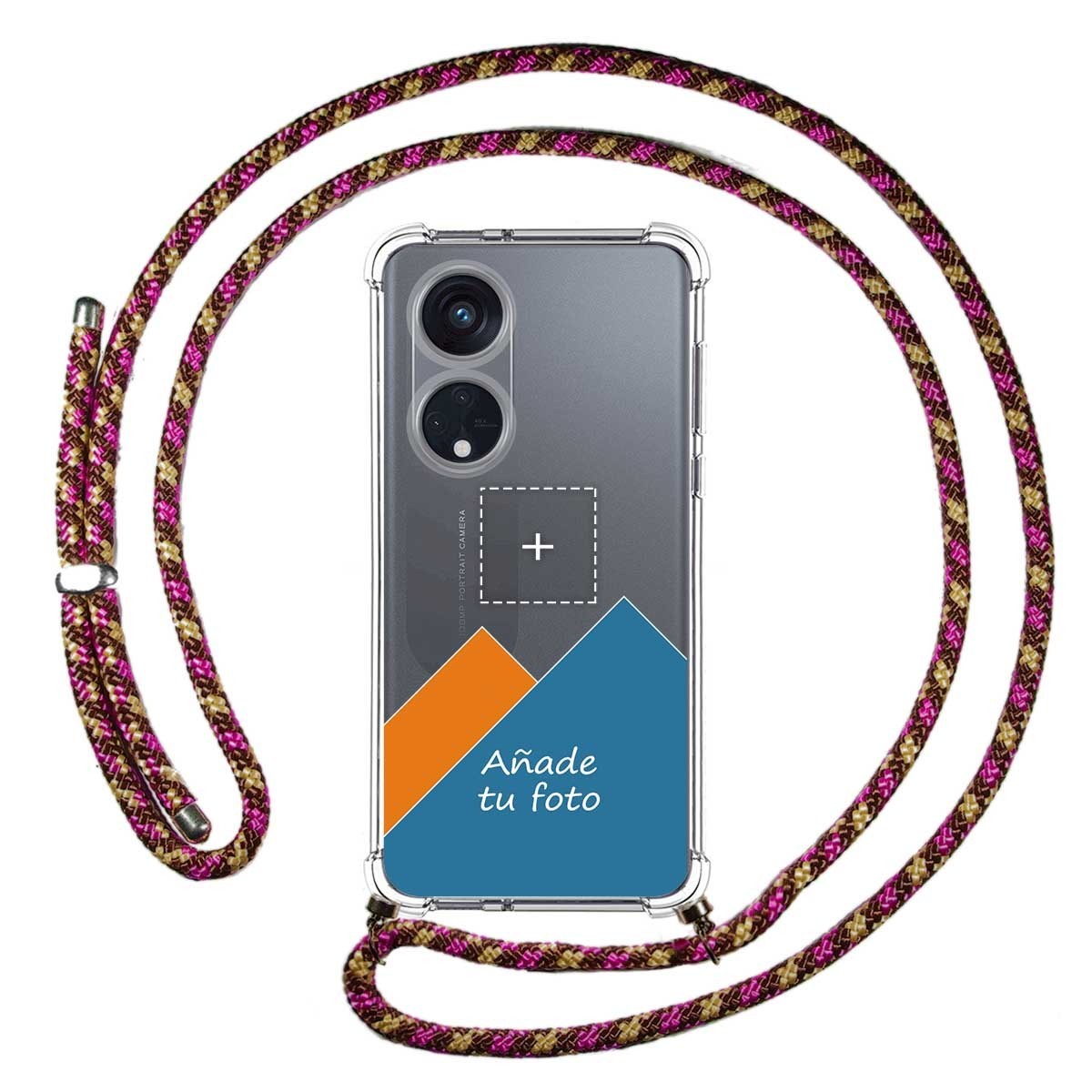 Personaliza tu Funda Colgante Transparente para Oppo Reno 8T 4G con Cordon Rosa / Dorado Dibujo Personalizada