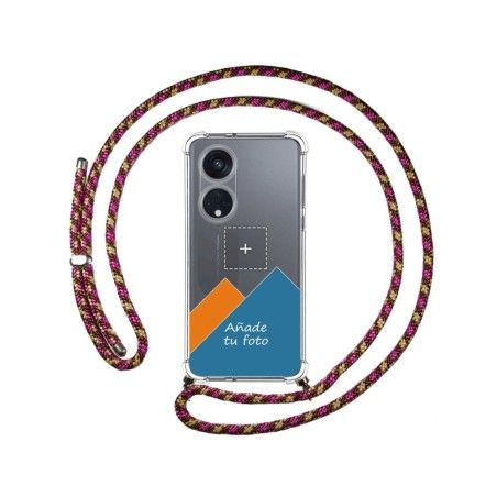 Personaliza tu Funda Colgante Transparente para Oppo Reno 8T 4G con Cordon Rosa / Dorado Dibujo Personalizada