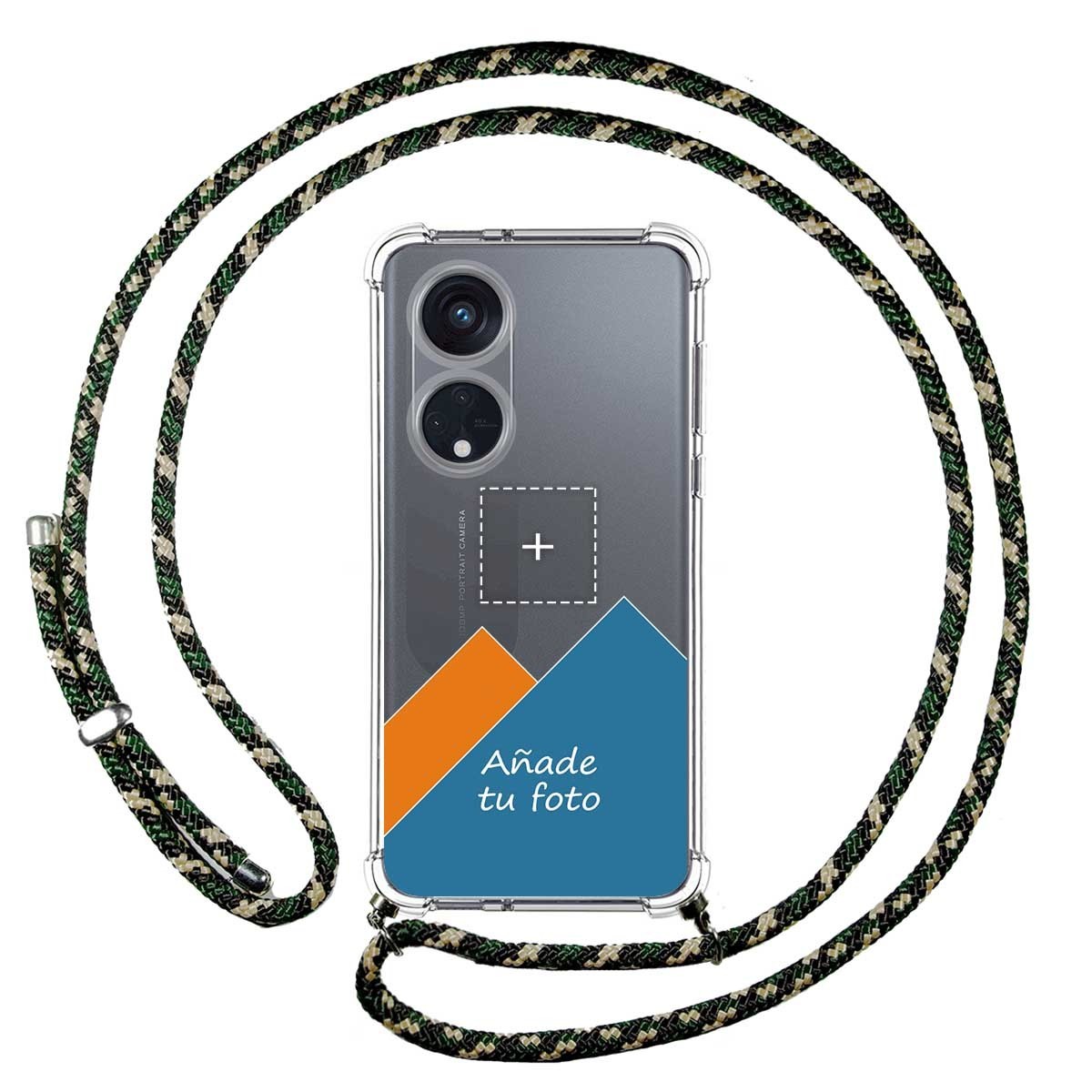 Personaliza tu Funda Colgante Transparente para Oppo Reno 8T 4G con Cordon Verde / Dorado Dibujo Personalizada