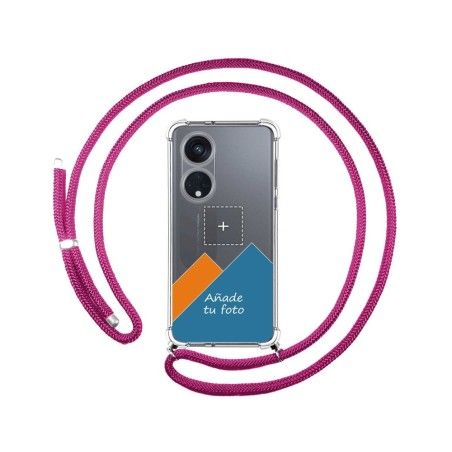 Personaliza tu Funda Colgante Transparente para Oppo Reno 8T 4G con Cordon Rosa Fucsia Dibujo Personalizada