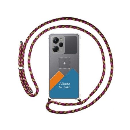 Personaliza tu Funda Colgante Transparente para Xiaomi POCO X5 Pro 5G con Cordon Rosa / Dorado Dibujo Personalizada