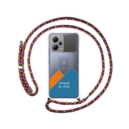 Personaliza tu Funda Colgante Transparente para Xiaomi POCO X5 5G con Cordon Rosa / Dorado Dibujo Personalizada