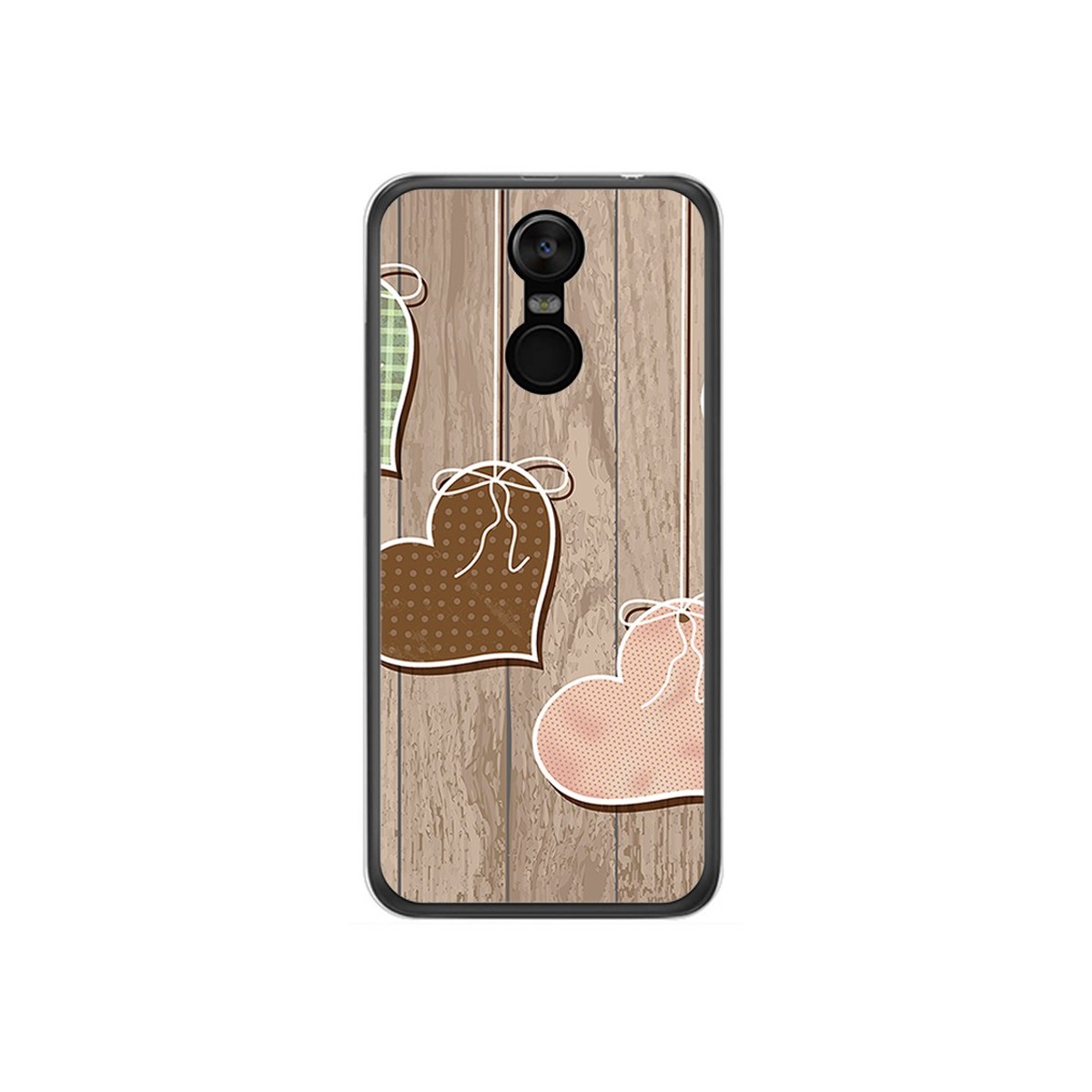 Funda Gel Tpu para Oukitel C8 Diseño Corazones Madera Dibujos