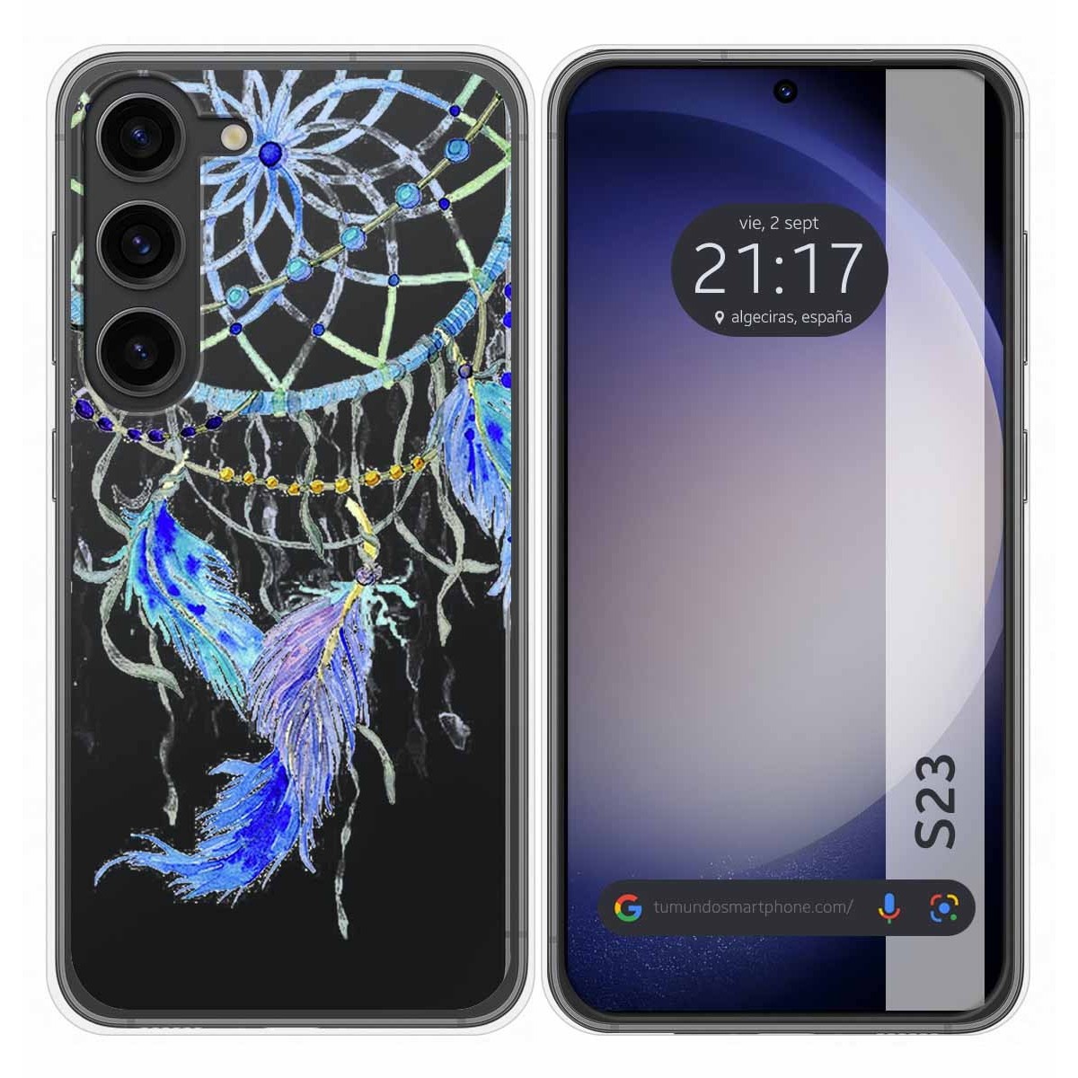 Funda Silicona Transparente para Samsung Galaxy S23 5G diseño Plumas Dibujos