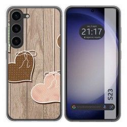 Funda Silicona para Samsung Galaxy S23 5G diseño Corazones Madera Dibujos