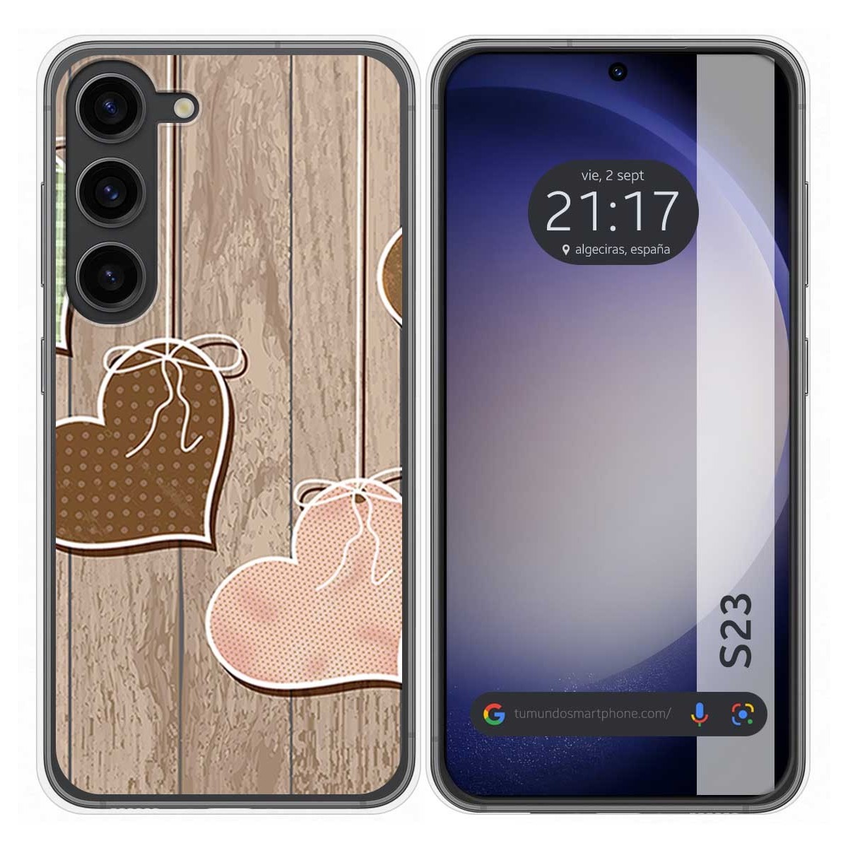 Funda Silicona para Samsung Galaxy S23 5G diseño Corazones Madera Dibujos