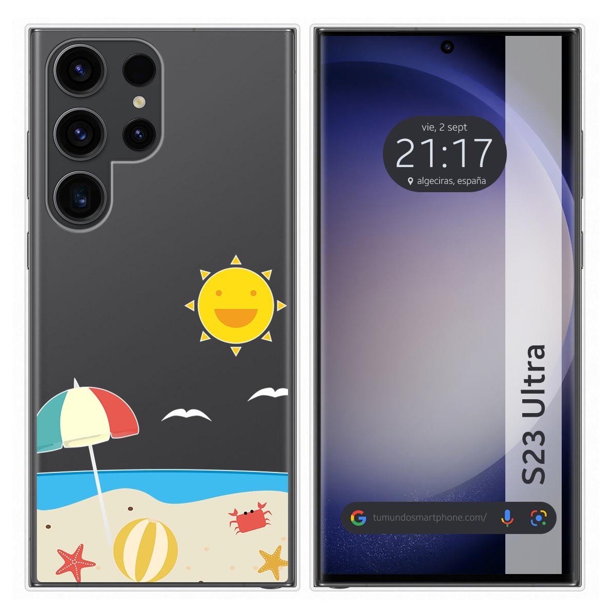 Funda Silicona Transparente para Samsung Galaxy S23 Ultra 5G diseño Playa Dibujos