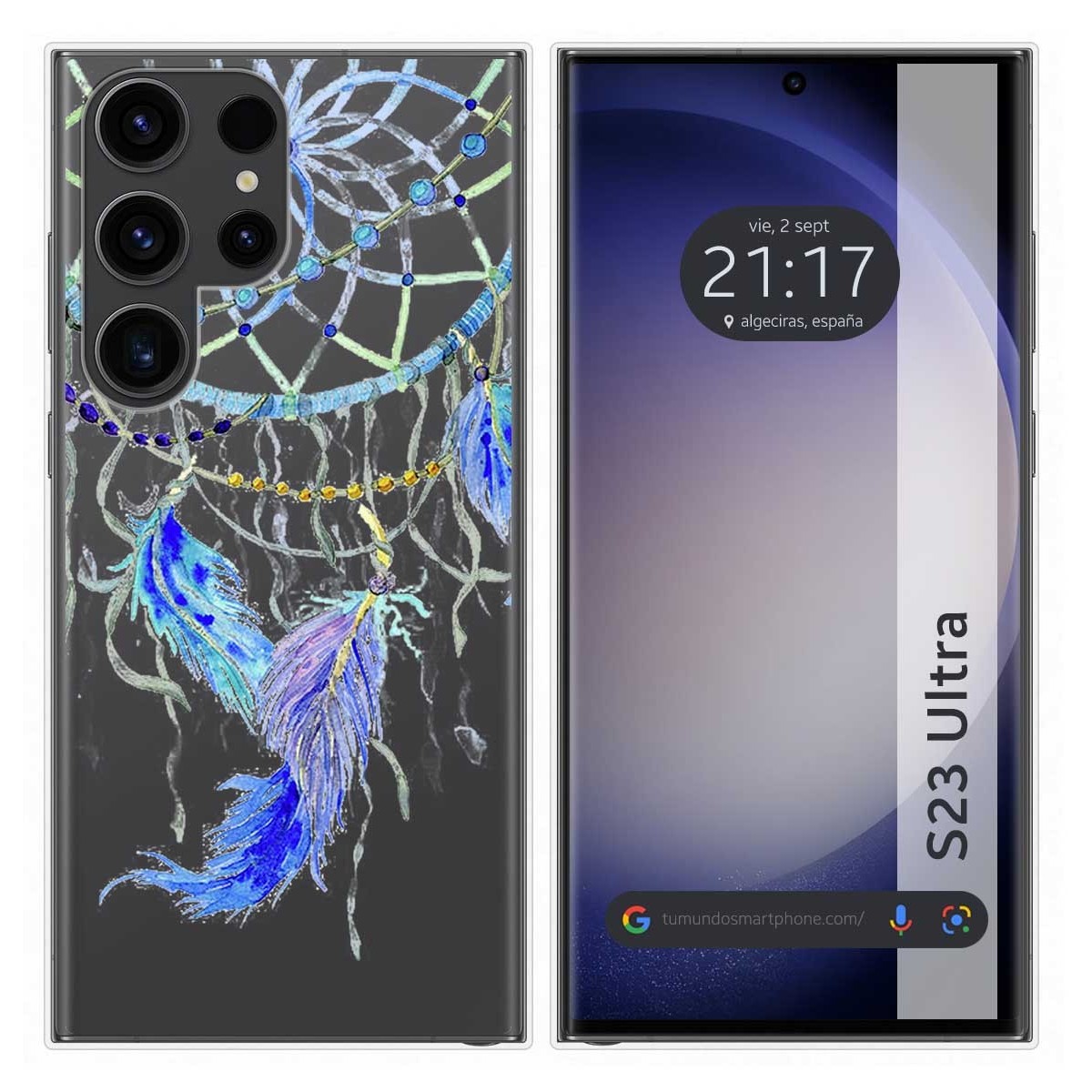 Funda Silicona Transparente para Samsung Galaxy S23 Ultra 5G diseño Plumas Dibujos