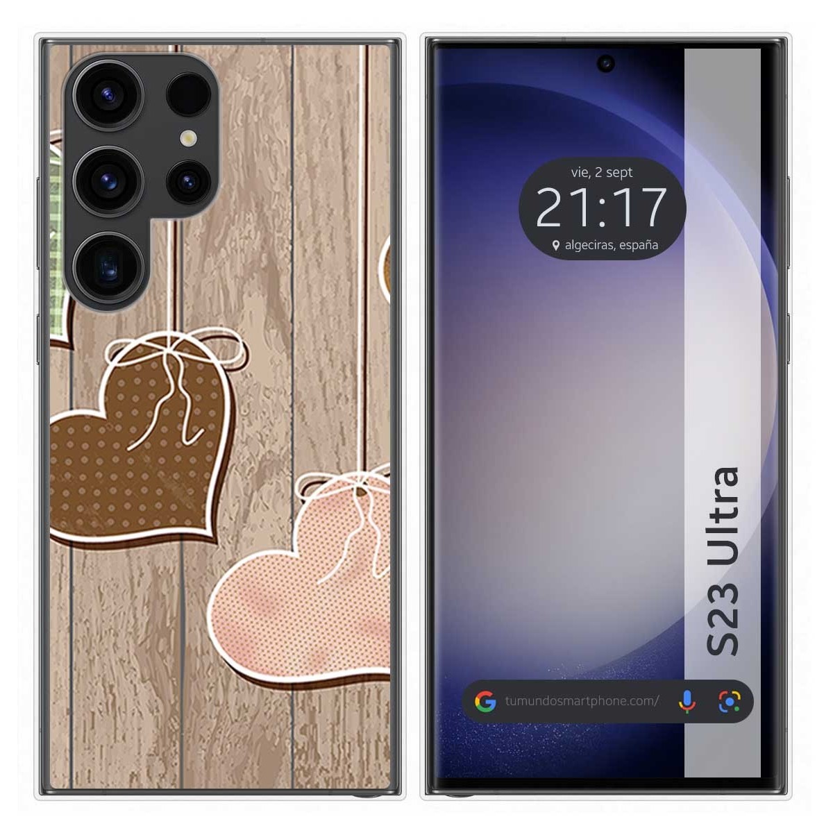 Funda Silicona para Samsung Galaxy S23 Ultra 5G diseño Corazones Madera Dibujos