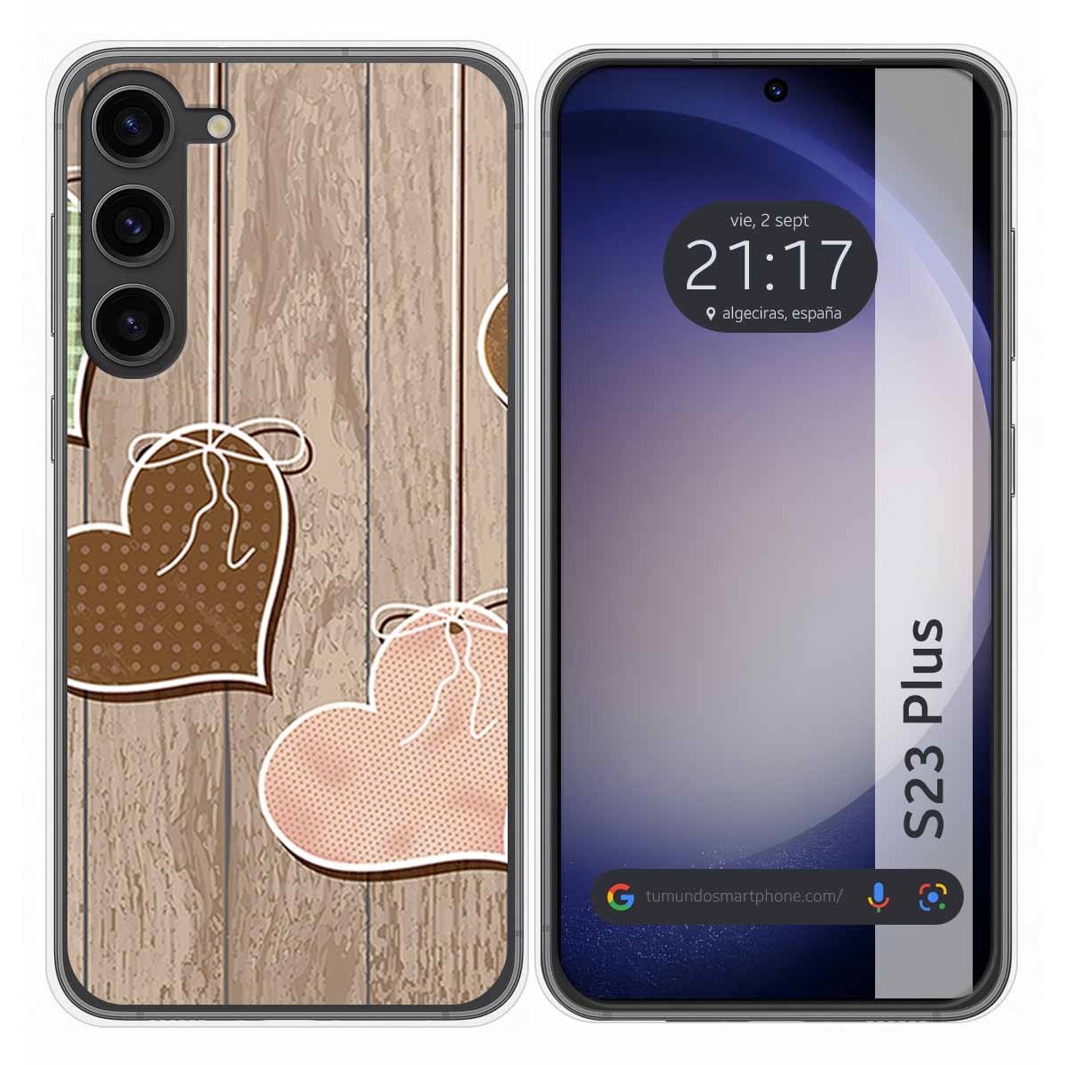 Funda Silicona para Samsung Galaxy S23+ Plus 5G diseño Corazones Madera Dibujos