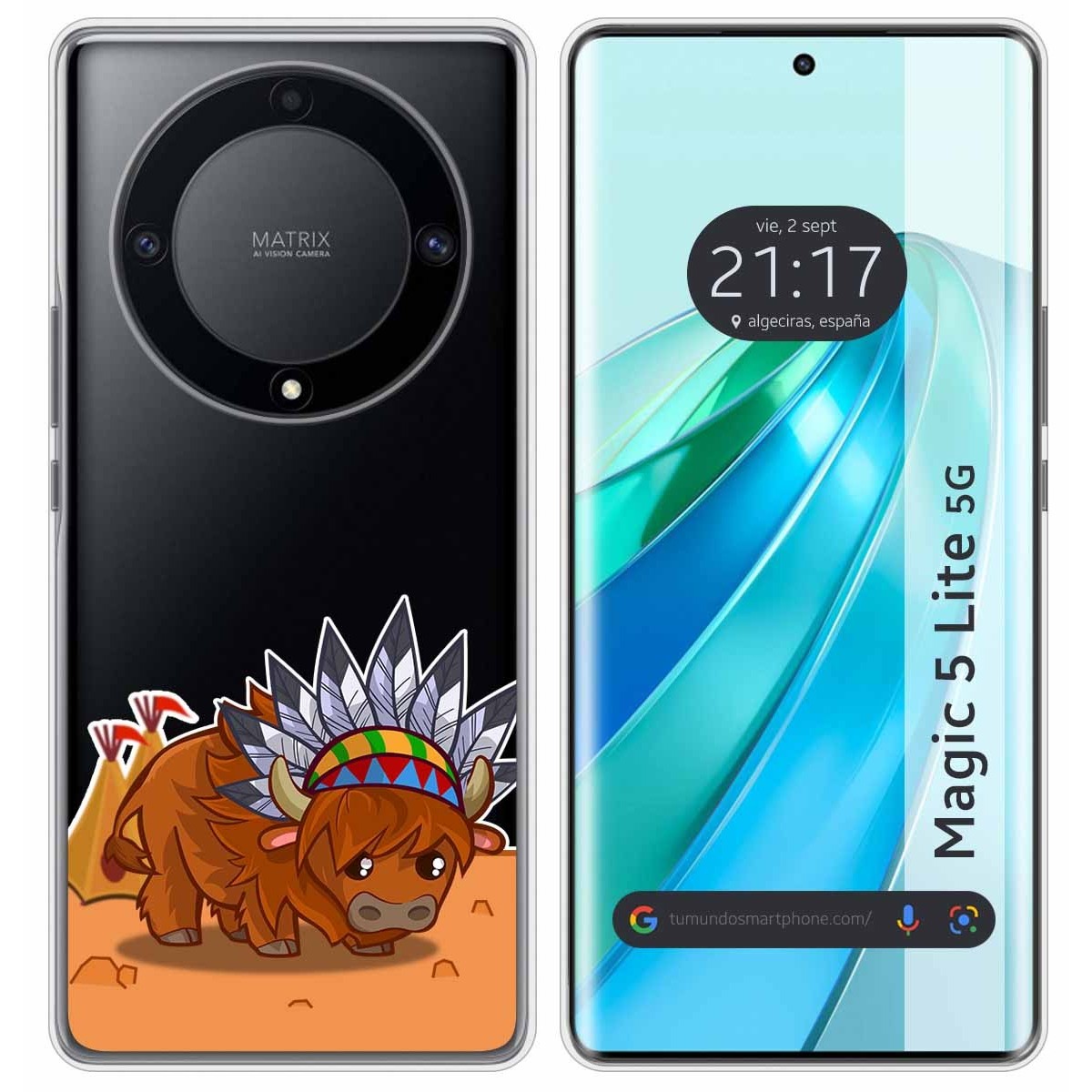 Funda Silicona Transparente para Huawei Honor Magic 5 Lite 5G diseño Bufalo Dibujos