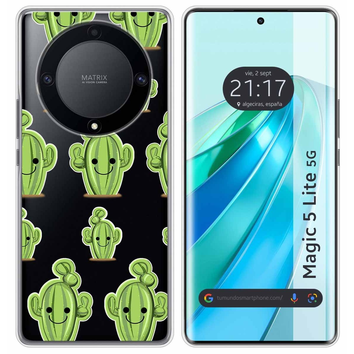 Funda Silicona Transparente para Huawei Honor Magic 5 Lite 5G diseño Cactus Dibujos
