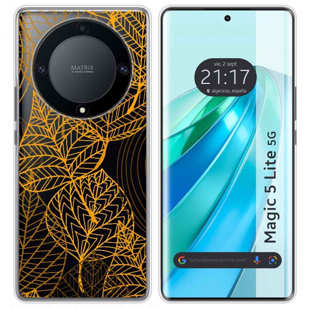 Funda Silicona Transparente para Huawei Honor Magic 5 Lite 5G diseño Hojas Dibujos