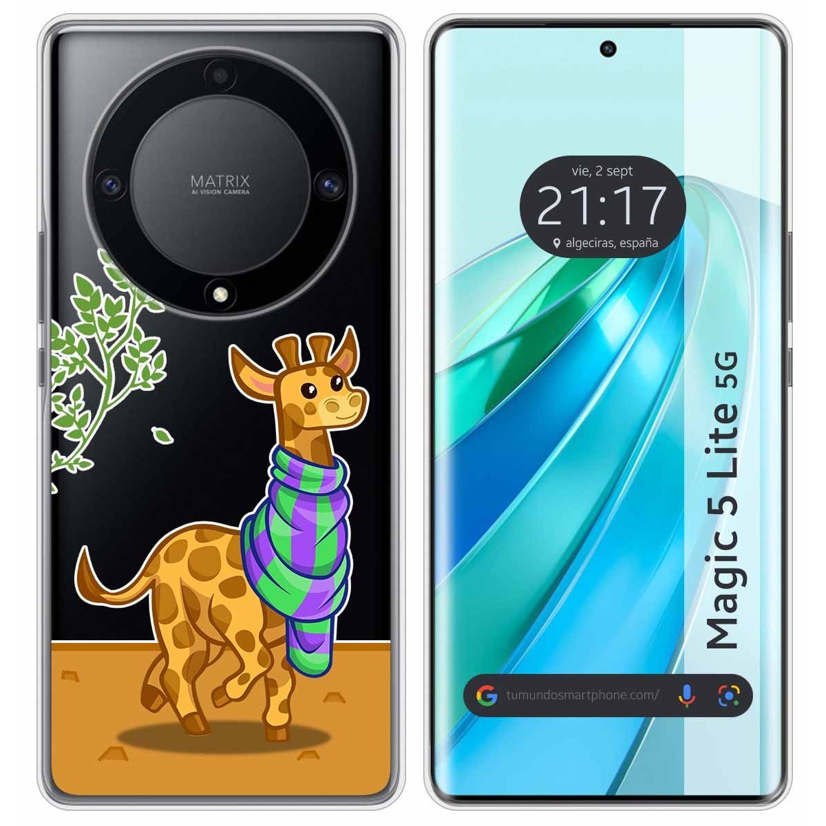 Funda Silicona Transparente para Huawei Honor Magic 5 Lite 5G diseño Jirafa Dibujos