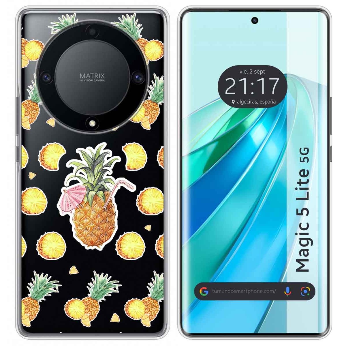 Funda Silicona Transparente para Huawei Honor Magic 5 Lite 5G diseño Piña Dibujos