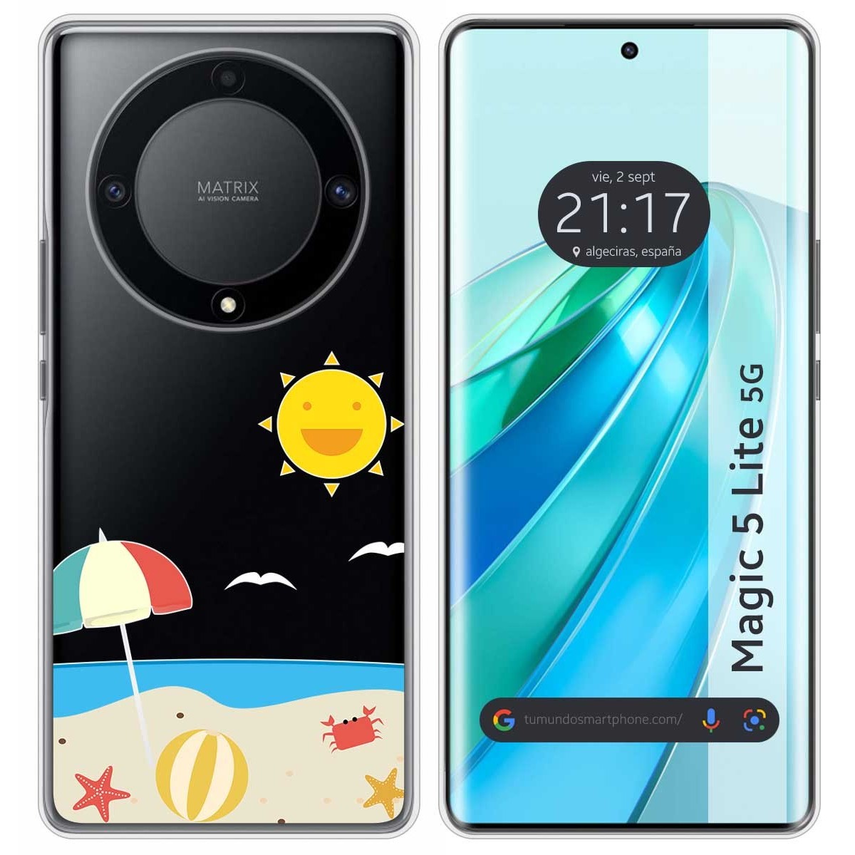 Funda Silicona Transparente para Huawei Honor Magic 5 Lite 5G diseño Playa Dibujos