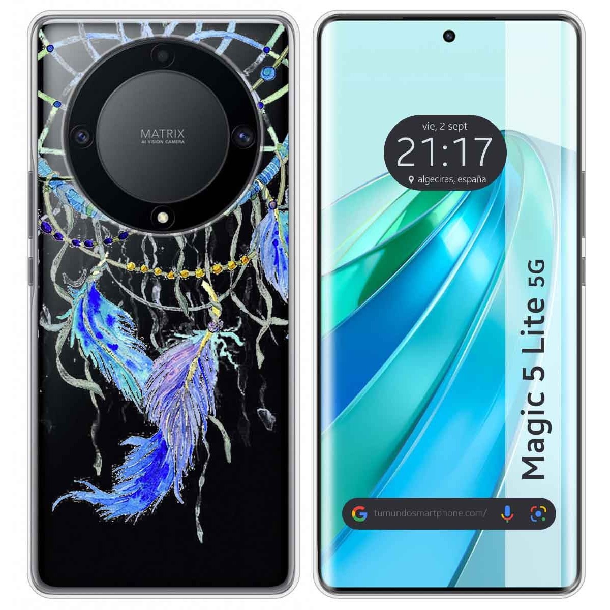 Funda Silicona Transparente para Huawei Honor Magic 5 Lite 5G diseño Plumas Dibujos