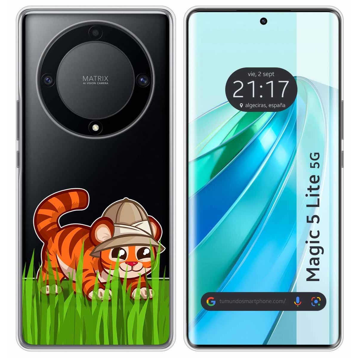 Funda Silicona Transparente para Huawei Honor Magic 5 Lite 5G diseño Tigre Dibujos