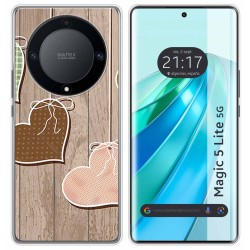 Funda Silicona para Huawei Honor Magic 5 Lite 5G diseño Corazones Madera Dibujos