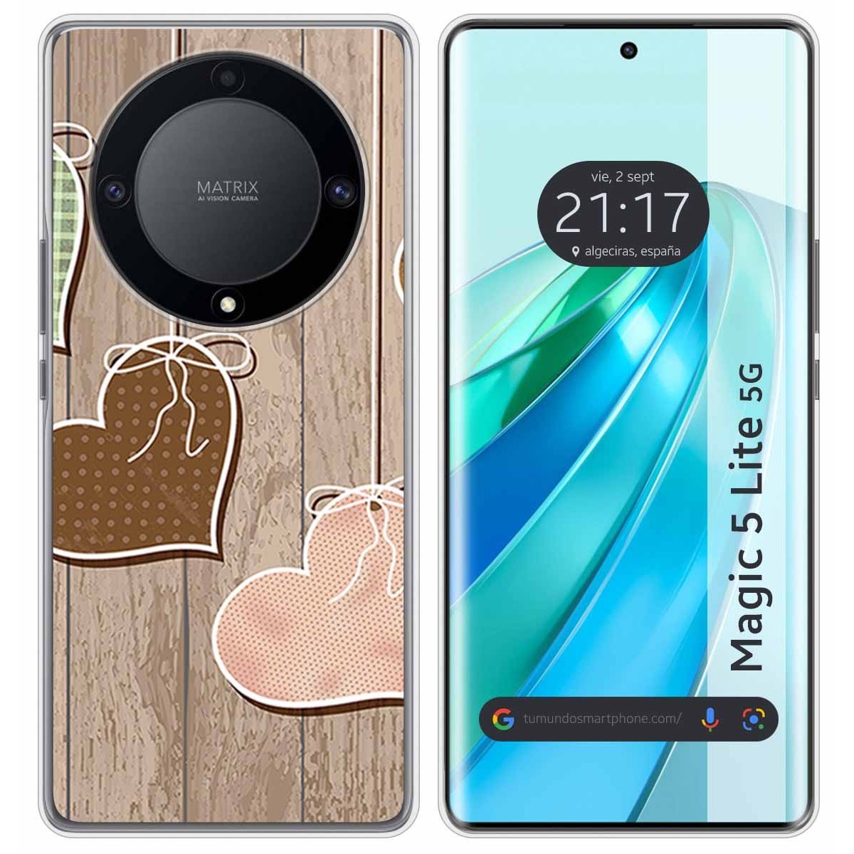 Funda Silicona para Huawei Honor Magic 5 Lite 5G diseño Corazones Madera Dibujos