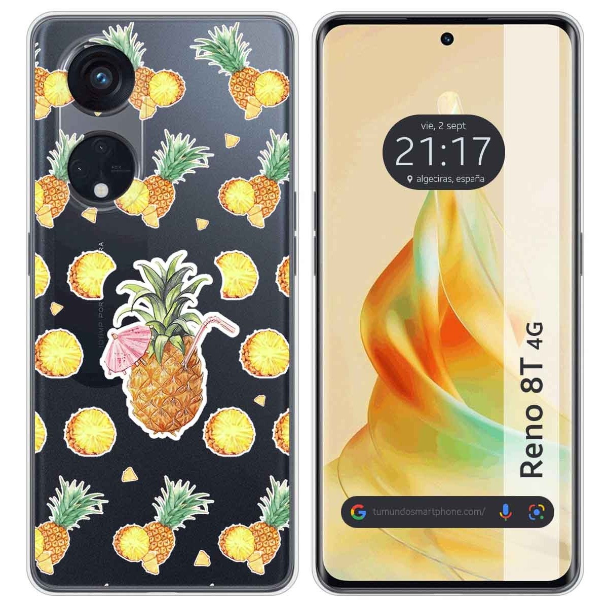 Funda Silicona Transparente para Oppo Reno 8T 4G diseño Piña Dibujos