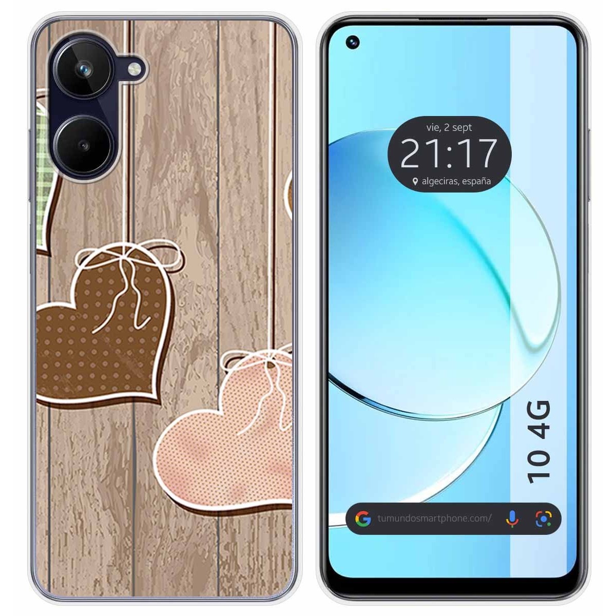 Funda Silicona para Realme 10 4G diseño Corazones Madera Dibujos