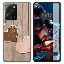 Funda Silicona compatible con Xiaomi POCO X5 Pro 5G diseño Corazones Madera Dibujos