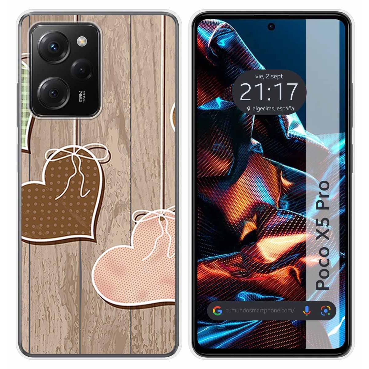 Funda Silicona compatible con Xiaomi POCO X5 Pro 5G diseño Corazones Madera Dibujos