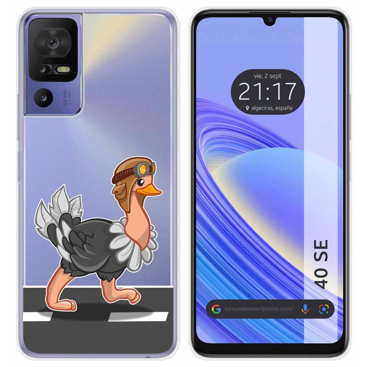 Funda Silicona Transparente para TCL 40 SE diseño Avestruz Dibujos