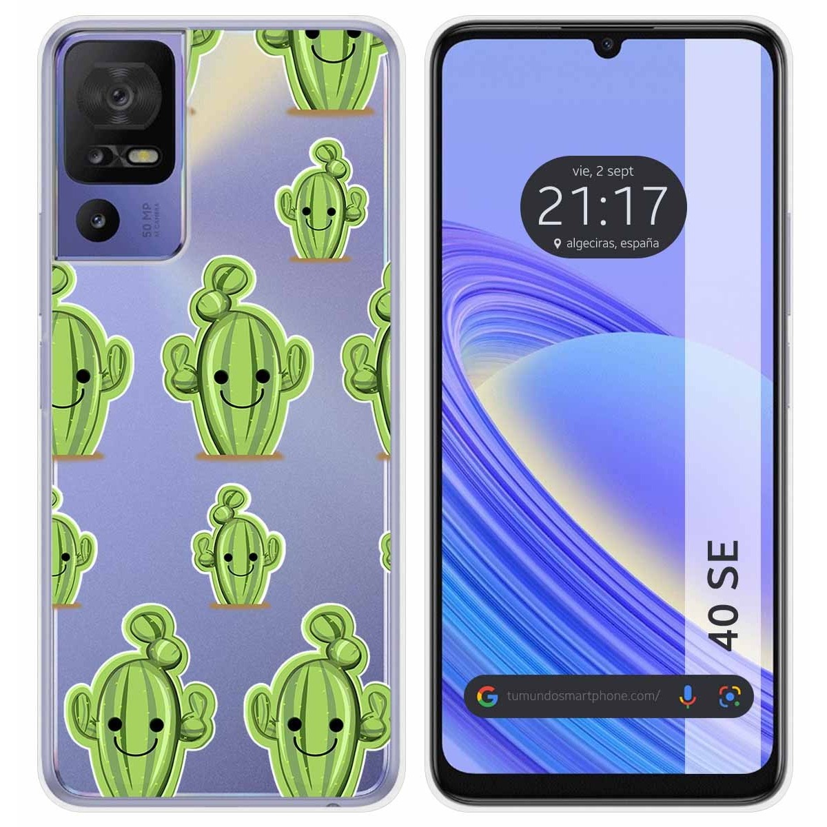 Funda Silicona Transparente para TCL 40 SE diseño Cactus Dibujos