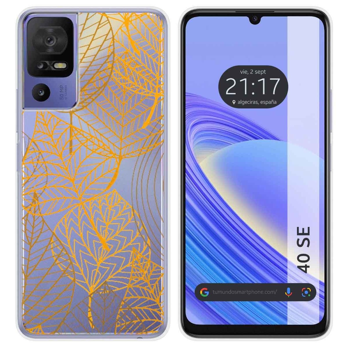 Funda Silicona Transparente para TCL 40 SE diseño Hojas Dibujos