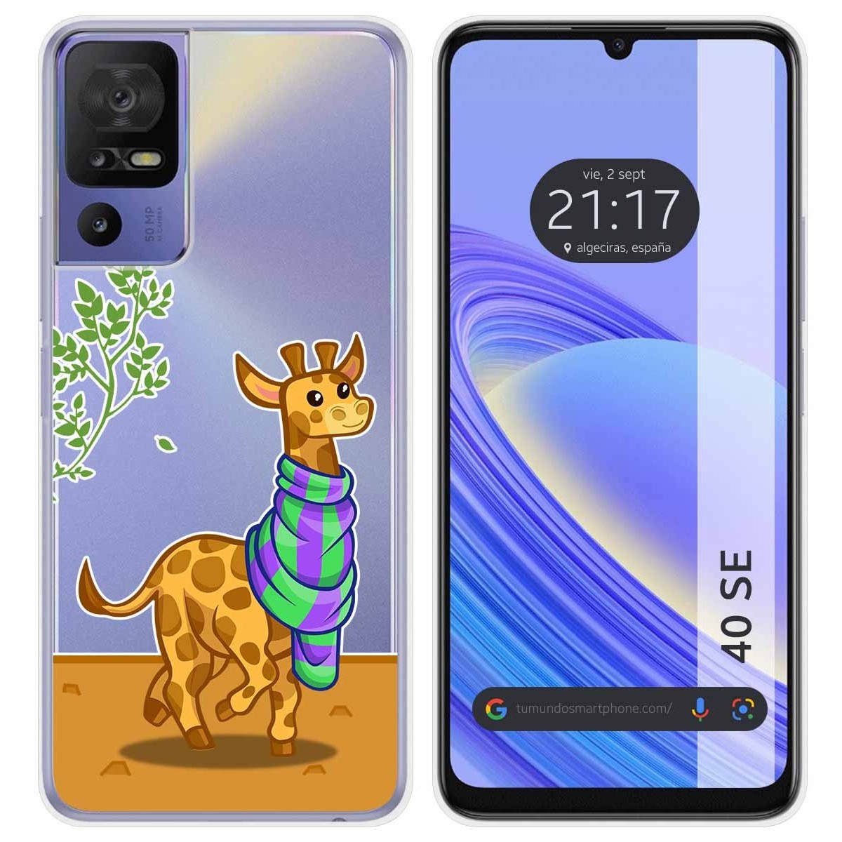 Funda Silicona Transparente para TCL 40 SE diseño Jirafa Dibujos