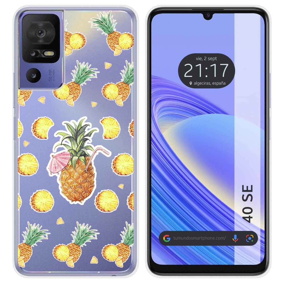 Funda Silicona Transparente para TCL 40 SE diseño Piña Dibujos
