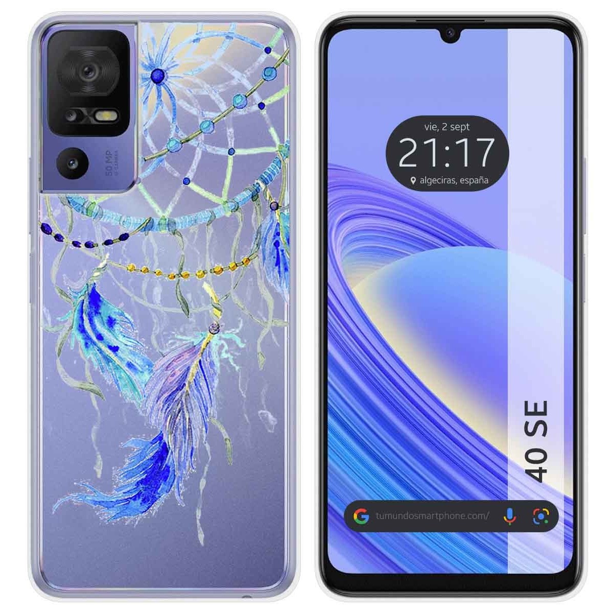 Funda Silicona Transparente para TCL 40 SE diseño Plumas Dibujos