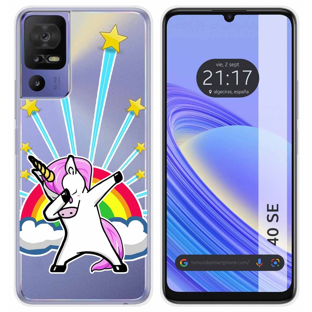 Funda Silicona Transparente para TCL 40 SE diseño Unicornio Dibujos