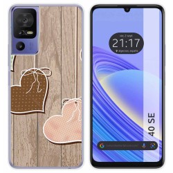 Funda Silicona para TCL 40 SE diseño Corazones Madera Dibujos