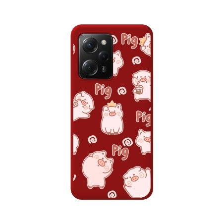 Funda Silicona Líquida Roja compatible con Xiaomi POCO X5 Pro 5G diseño Cerdos Dibujos