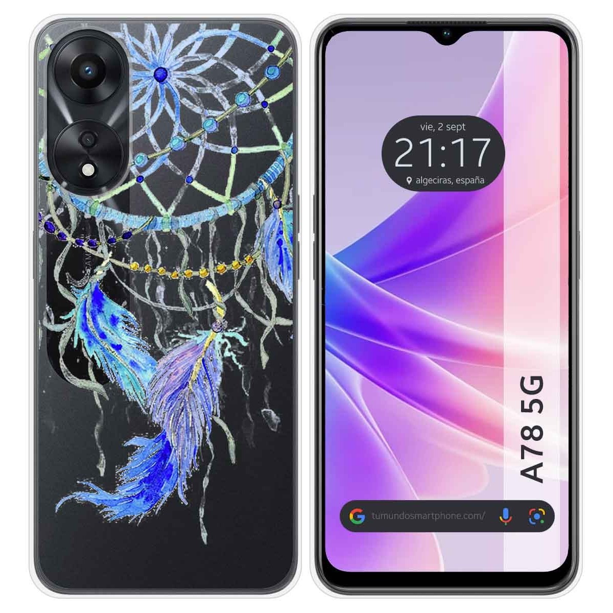 Funda Silicona Transparente para Oppo A78 5G diseño Plumas Dibujos