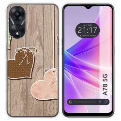 Funda Silicona para Oppo A78 5G diseño Corazones Madera Dibujos