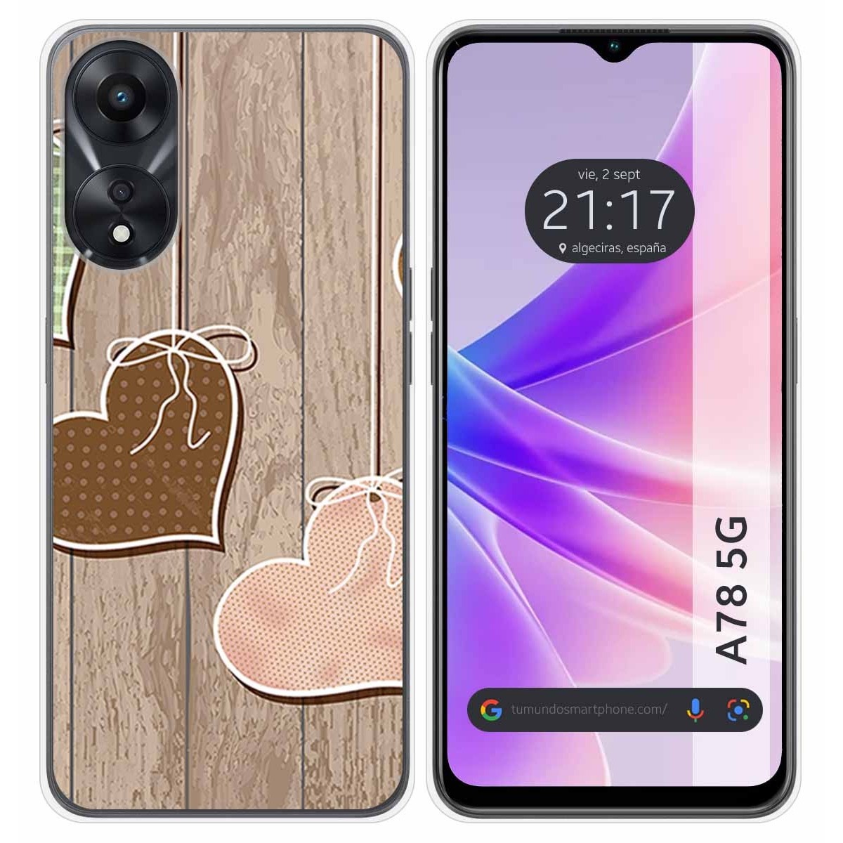Funda Silicona para Oppo A78 5G diseño Corazones Madera Dibujos